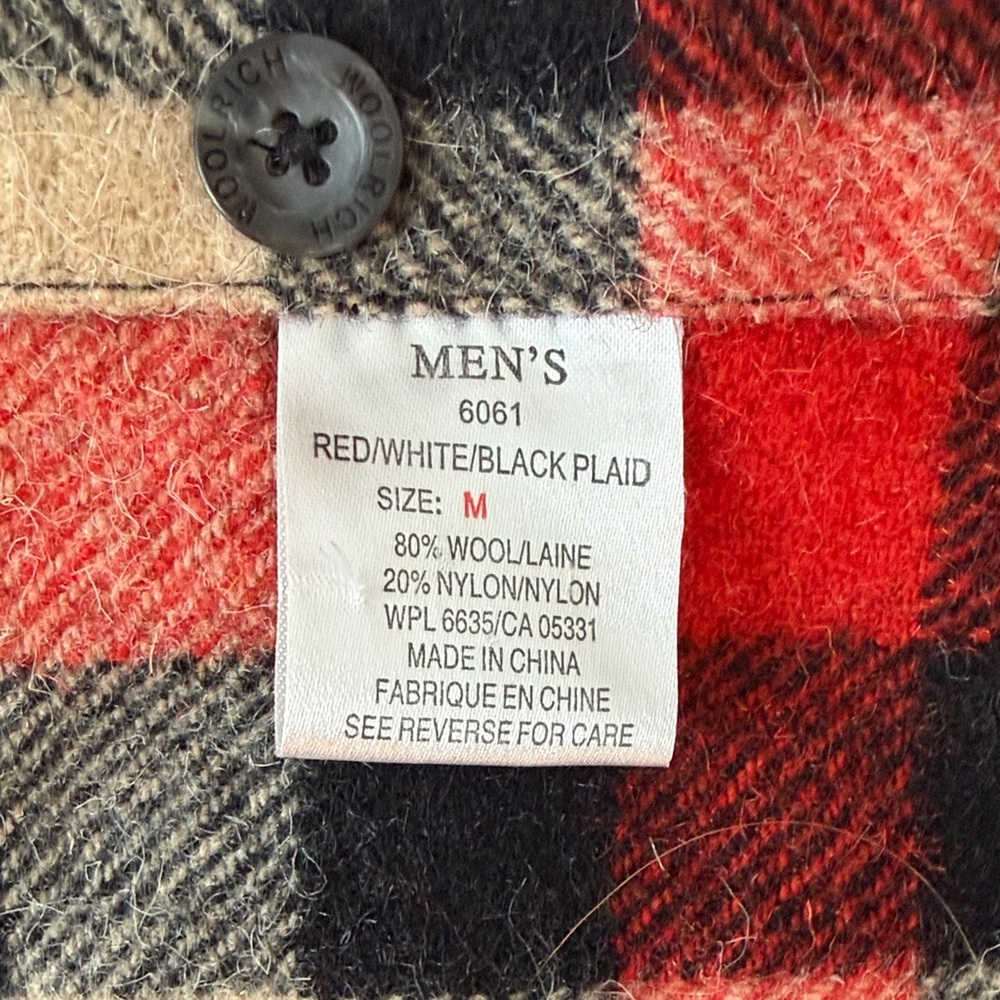 Woolrich Red/Black Plaid Wool Shirt Jacket – Men’s Medium - Picture 3 of 4